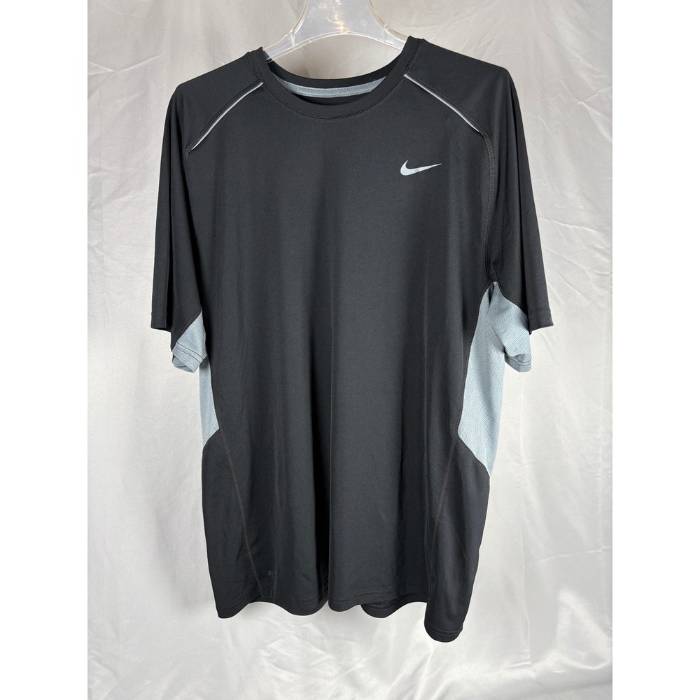 Nike Dri-Fit Mens XL Black Grey Running Training Shirt 519539-010 Short Sleeve